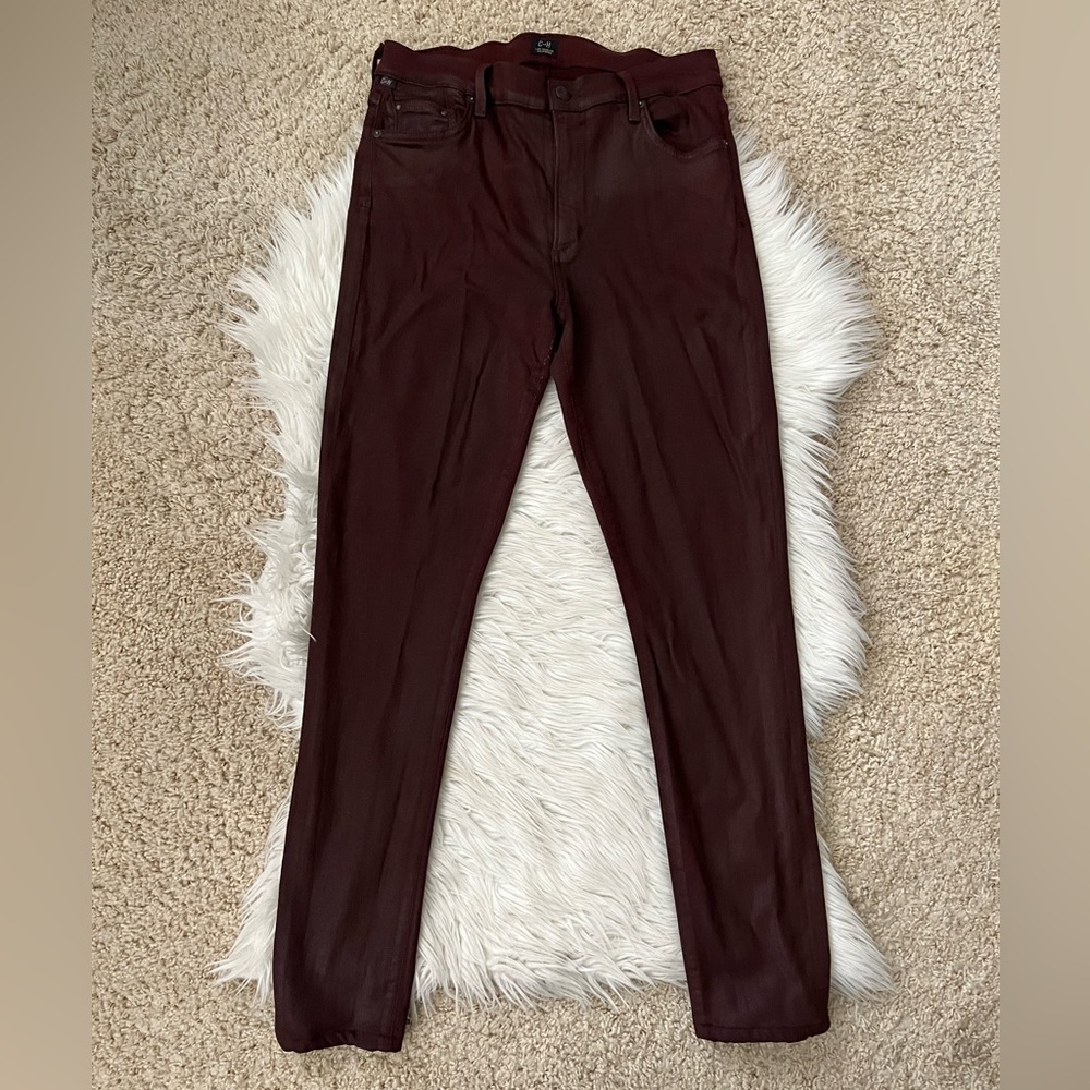 {Citizens of Humanity} Rocket Slick High Rise Skinny Jeans in Burgundy - Size 32